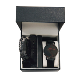 Black/Red Watch & Braided Bracelet